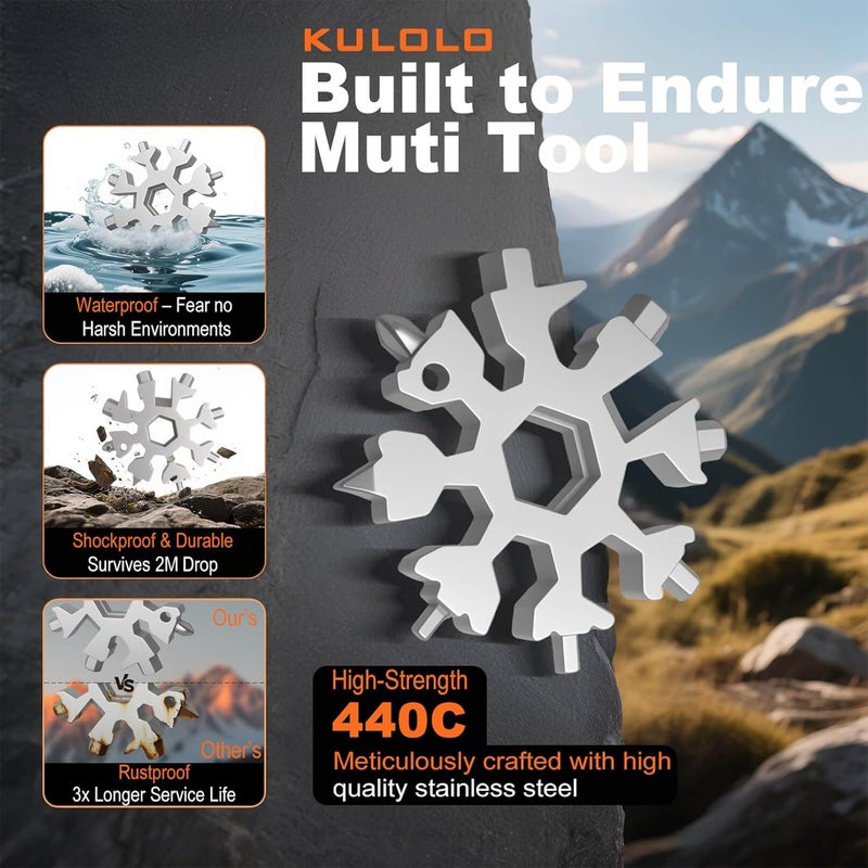 KULOLO Snowflake Multi Tool – Stainless Steel EDC Gadget with Bottle Opener,Wrench & Key Ring,White Elephant Gift for Adults 2025,Christmas Stocking Stuffer for Men,Dad,Husband (Silver‌) - Image 4